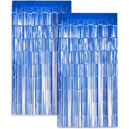 Zink - Foil Curtain Backdrop, Tinsel Streamers for Photo Booth, Parties & Weddings - 2 Pack - Blue
