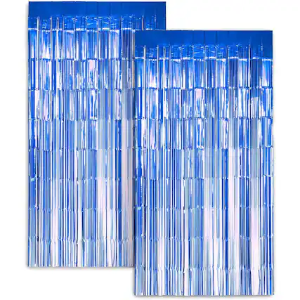 Front. Zink - Foil Curtain Backdrop, Tinsel Streamers for Photo Booth, Parties & Weddings - 2 Pack - Blue.