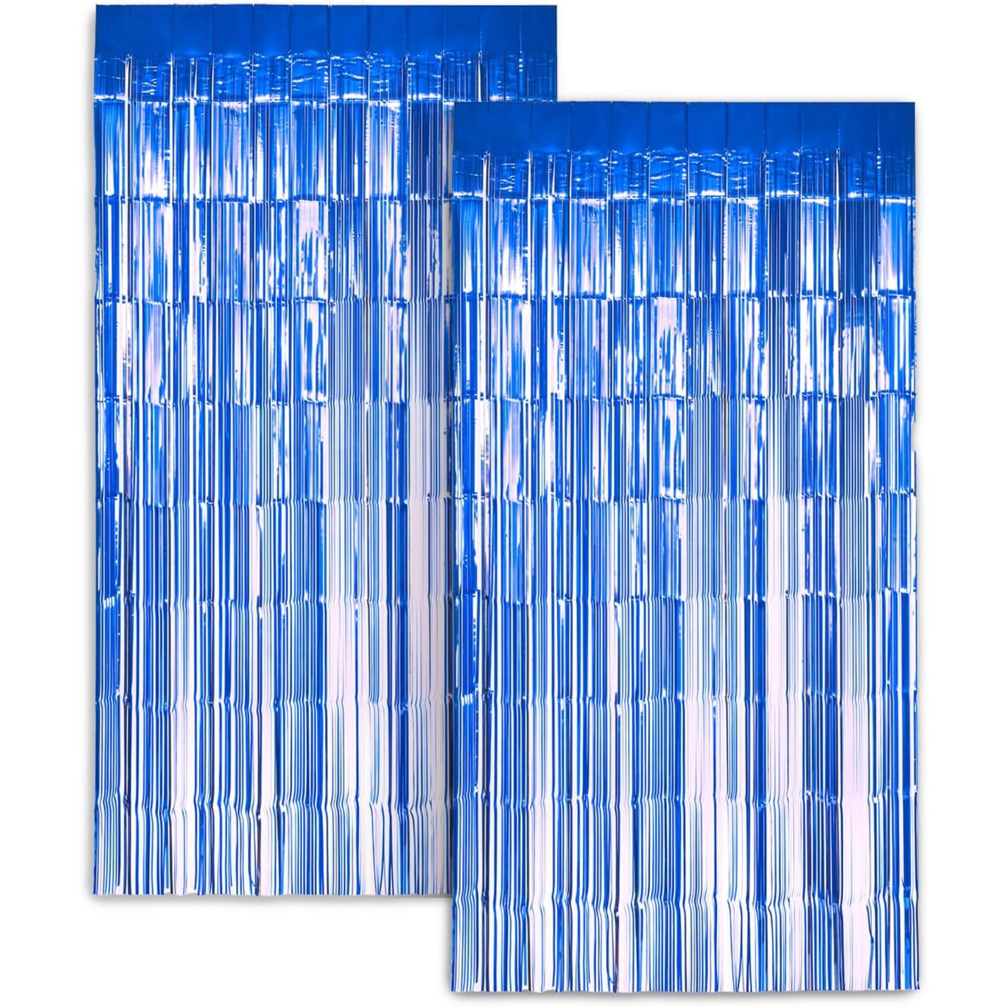 Front. Zink - Foil Curtain Backdrop, Tinsel Streamers for Photo Booth, Parties & Weddings - 2 Pack - Blue.