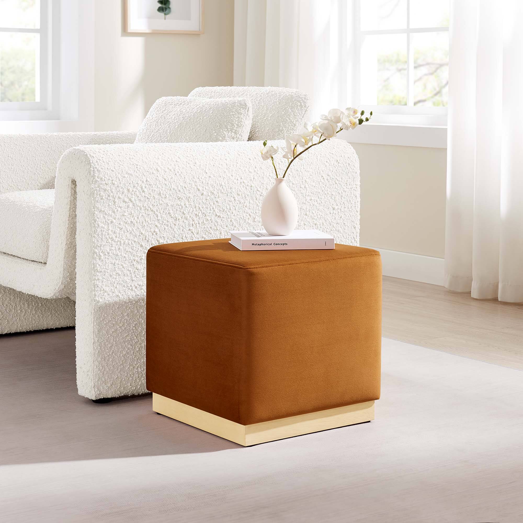 Alt View 1. Modway - Tilden 17" Square Performance Velvet Upholstered Ottoman by Modway - Rust Natural.