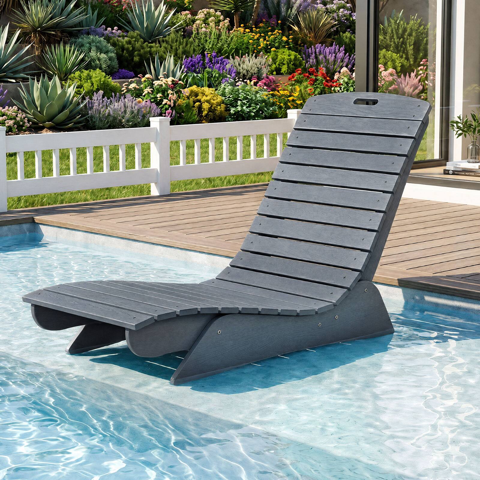Alt View 1. Costway - Costway 1 PCS HDPE In-Pool Lounge Chair for 5.5"-8.5" Water Depth, Anti-Float for Poolside - Dark Gray.
