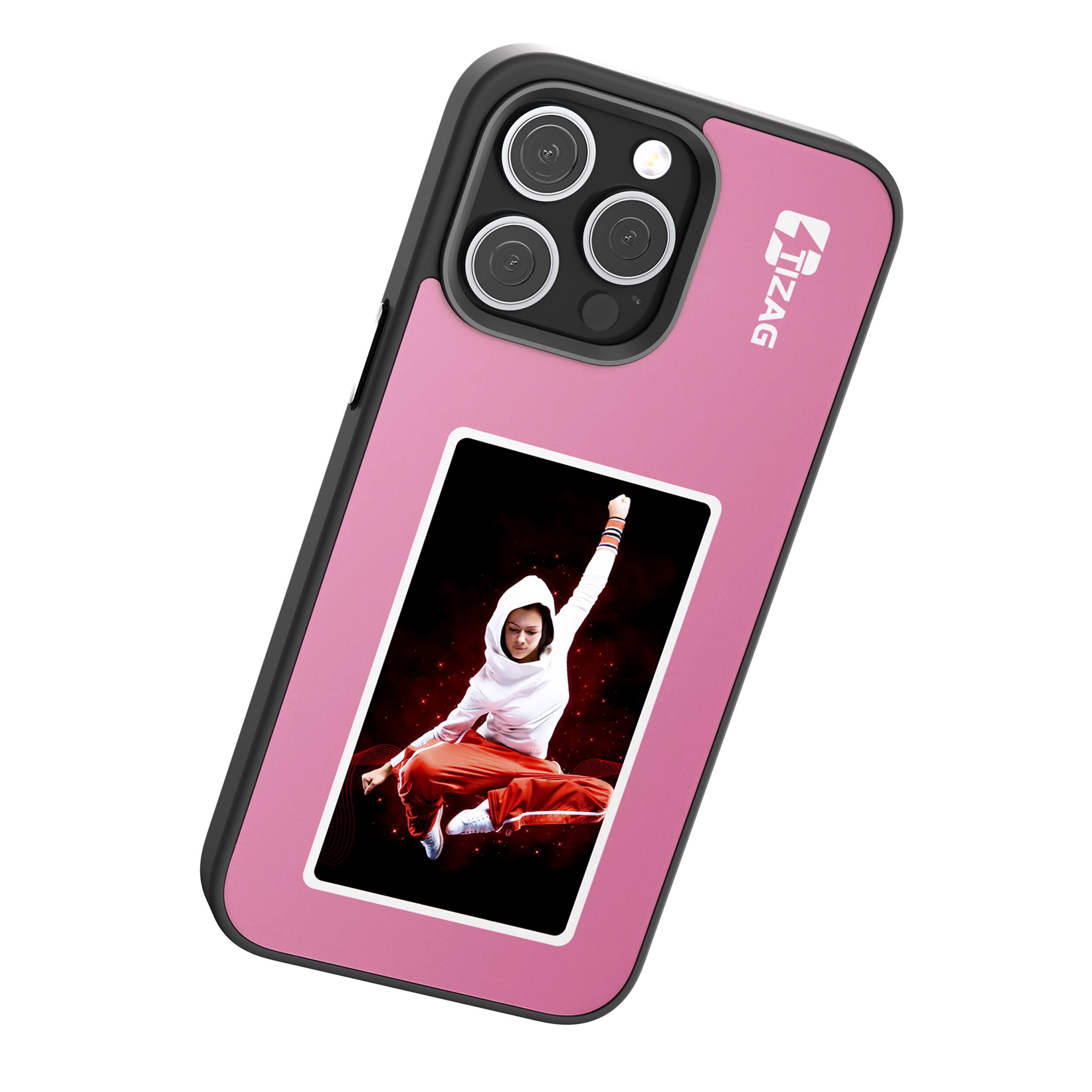 Left. Tizag - Digital Canvas Case for iPhone 15 Pro Max - Pink.