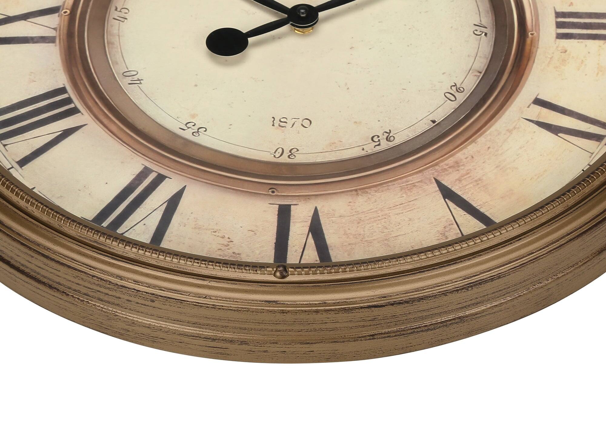 Left. BreeBe - Clocks, 20' Round, Wall Clock, Antique Brown, Transitional - Brown.