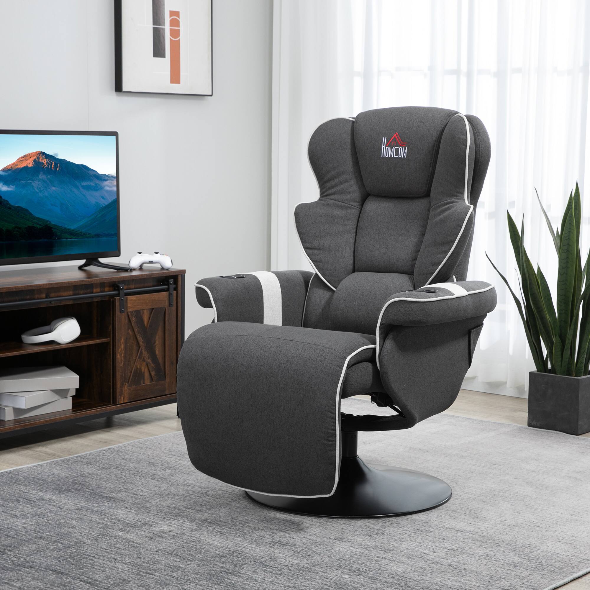 Alt View 1. Homcom - Manual Recliner: Swivel Lounge w/Footrest & Cup Holders - Black.