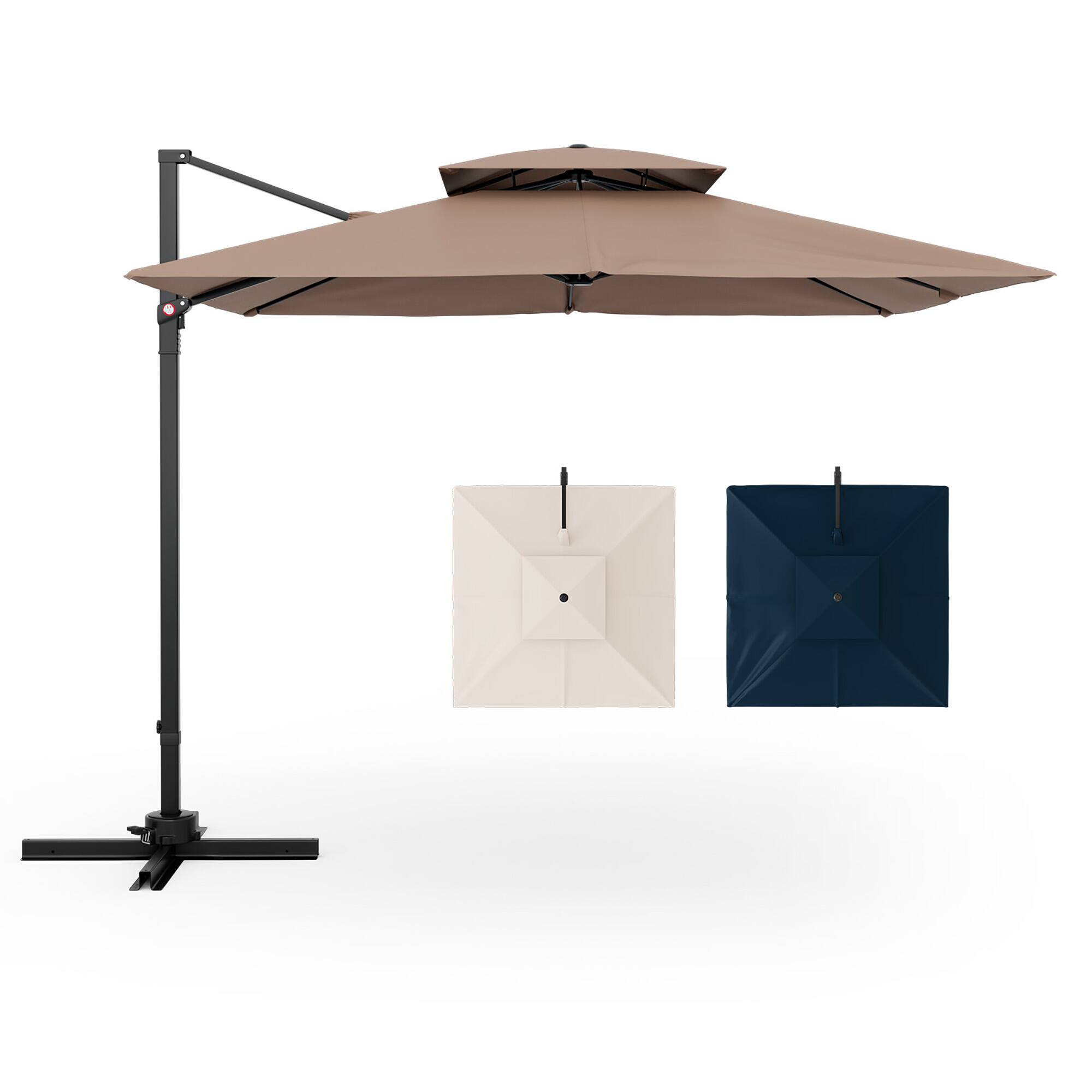 Alt View 9. Gymax - Gymax Patio 9.5FT Square Cantilever Offset Umbrella Double Vented 360° Heavy Duty Coffee - Coffee.
