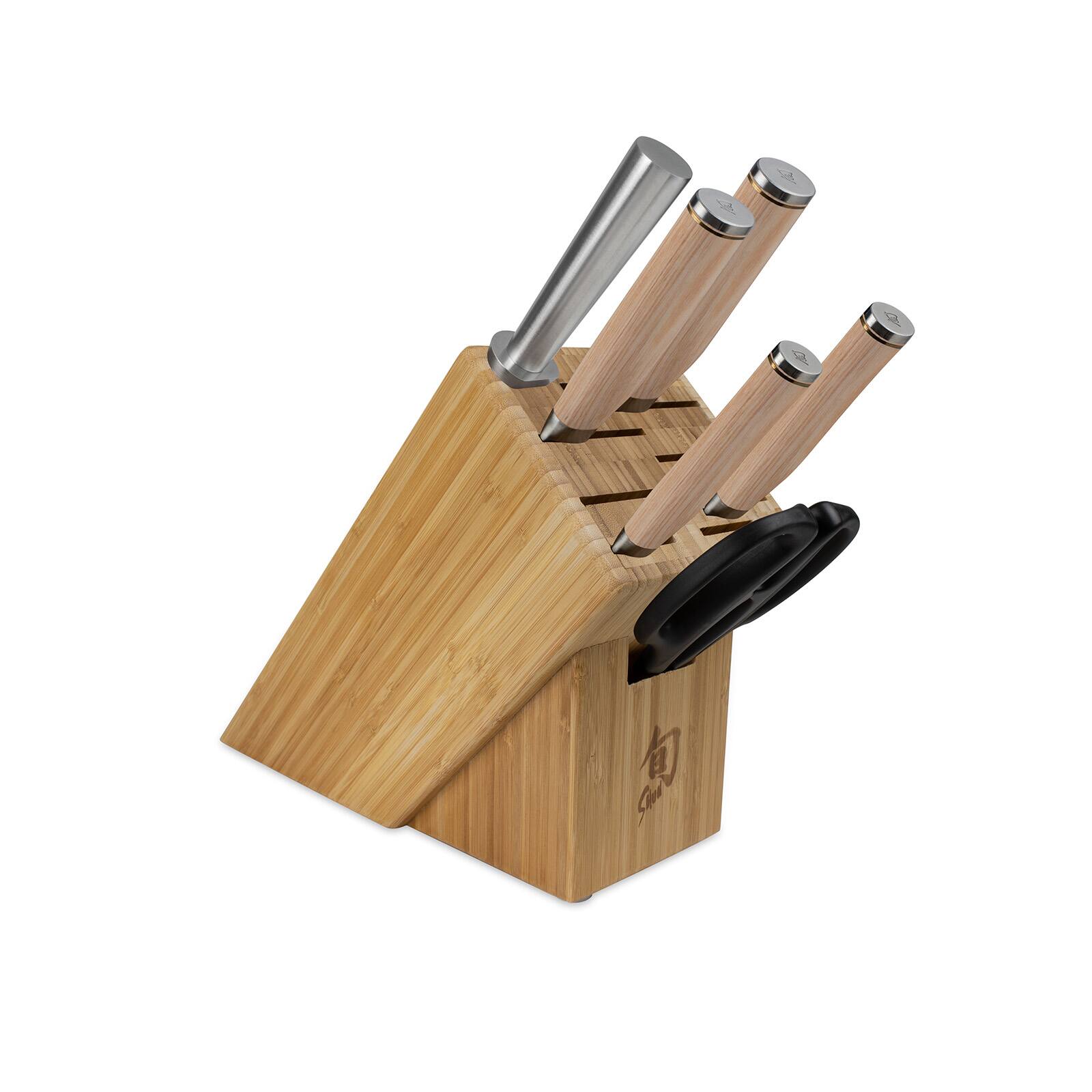 Alt View 1. Shun - Premier Blonde 7-Piece Essential Knife Block Set with Bamboo Block - Silver.