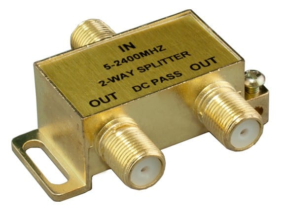 Cable Leader - 2-Way F-Type Coaxial Cable Signal Splitter, 5-1000 MHz, 75-Ohm - Gold