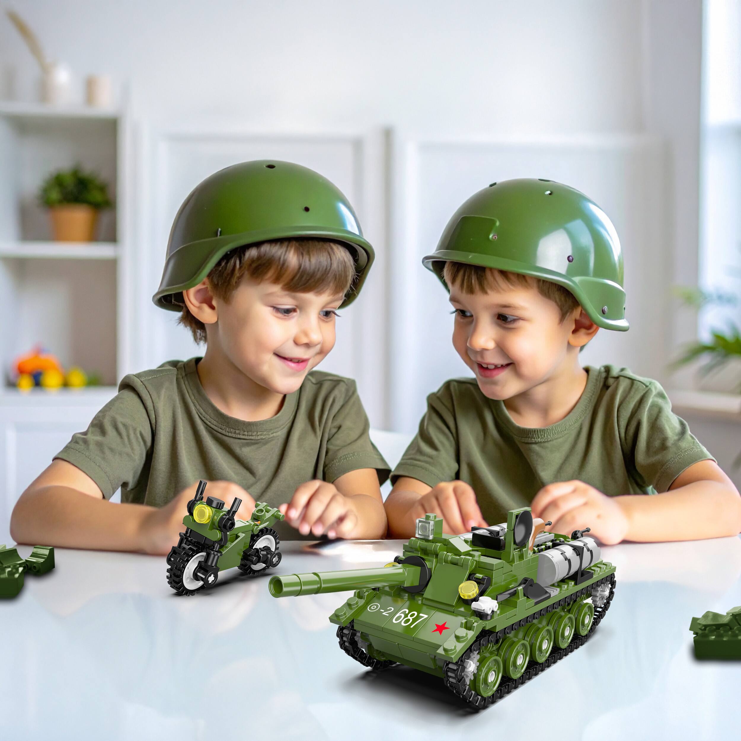 Alt View 1. PicassoTiles - PicassoTiles Army Tank & Military Motorcycle 349pc Building Set for Kids, STEM Tactical Vehicle Toy.