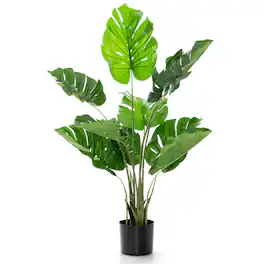 Costway - 4FT Artificial Monstera Deliciosa Plant Palm Tree Indoor Outdoor - Green