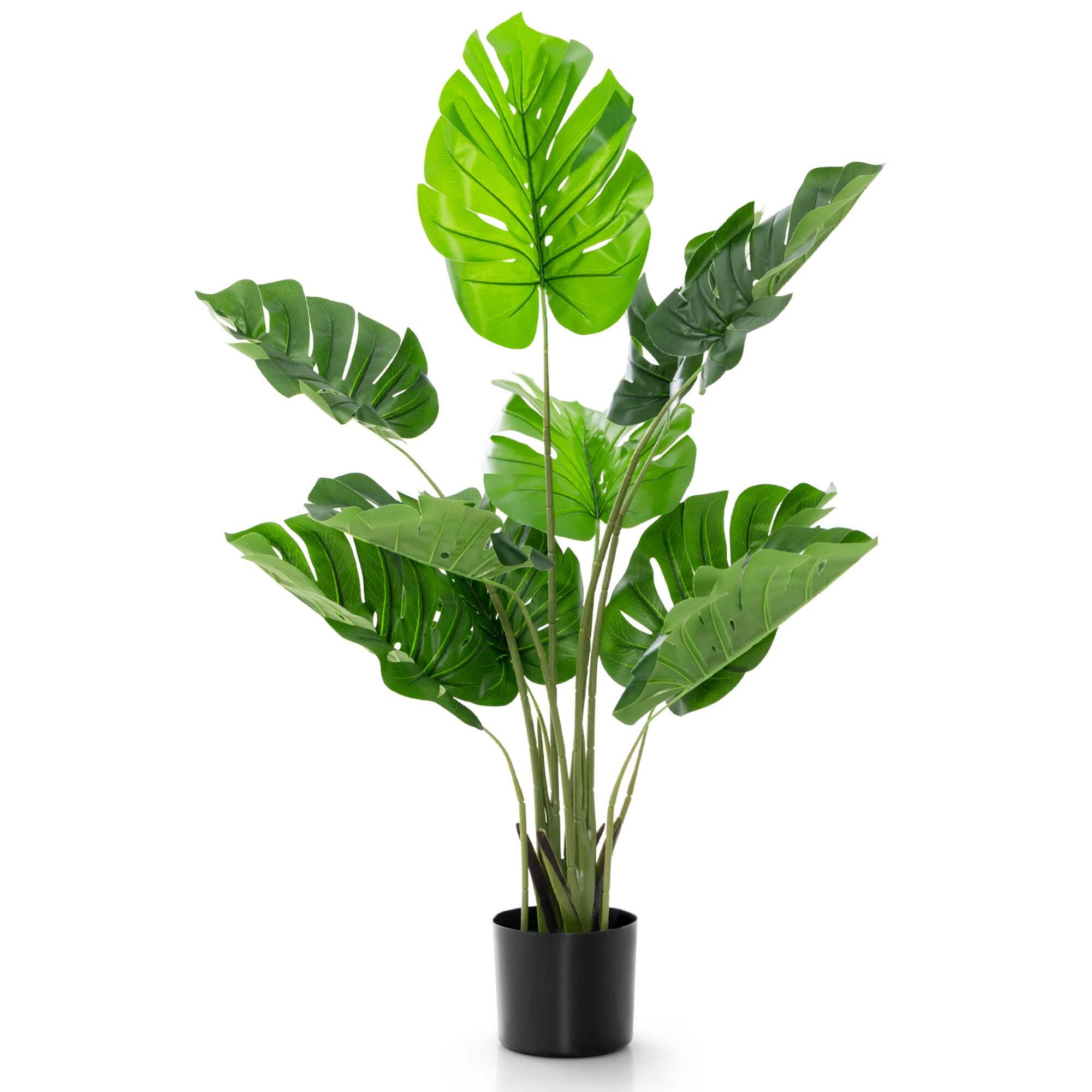 Front. Costway - Costway 4FT Artificial Monstera Deliciosa Plant Palm Tree Indoor Outdoor - Green.