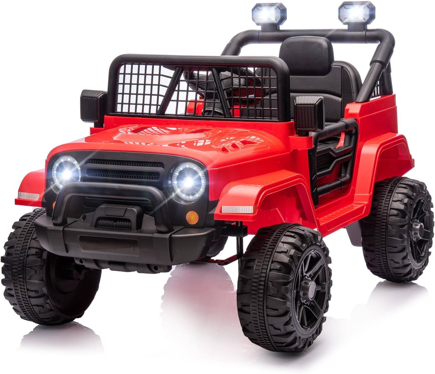 Winado - 12V Kids Ride on Truck with Remote Control, 4 Wheels Battery Powered Kids Car, Electric Play Car with LED Lights - Red