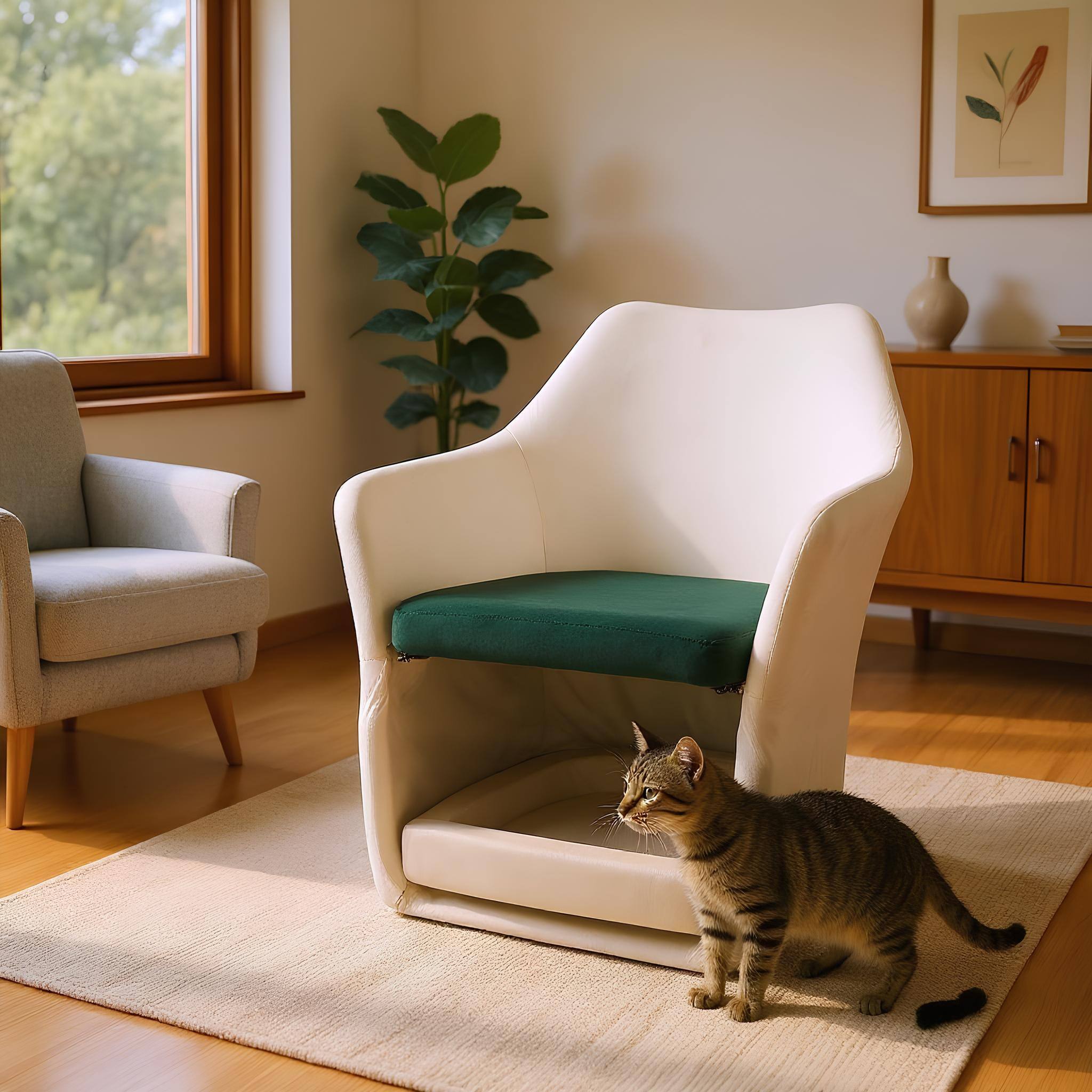 Alt View 2. Bestier - 2 in 1 Pet Friendly Mid Century Modern Accent Chair Soft Fabric Upholstered Leisure Armchair for Home - White.