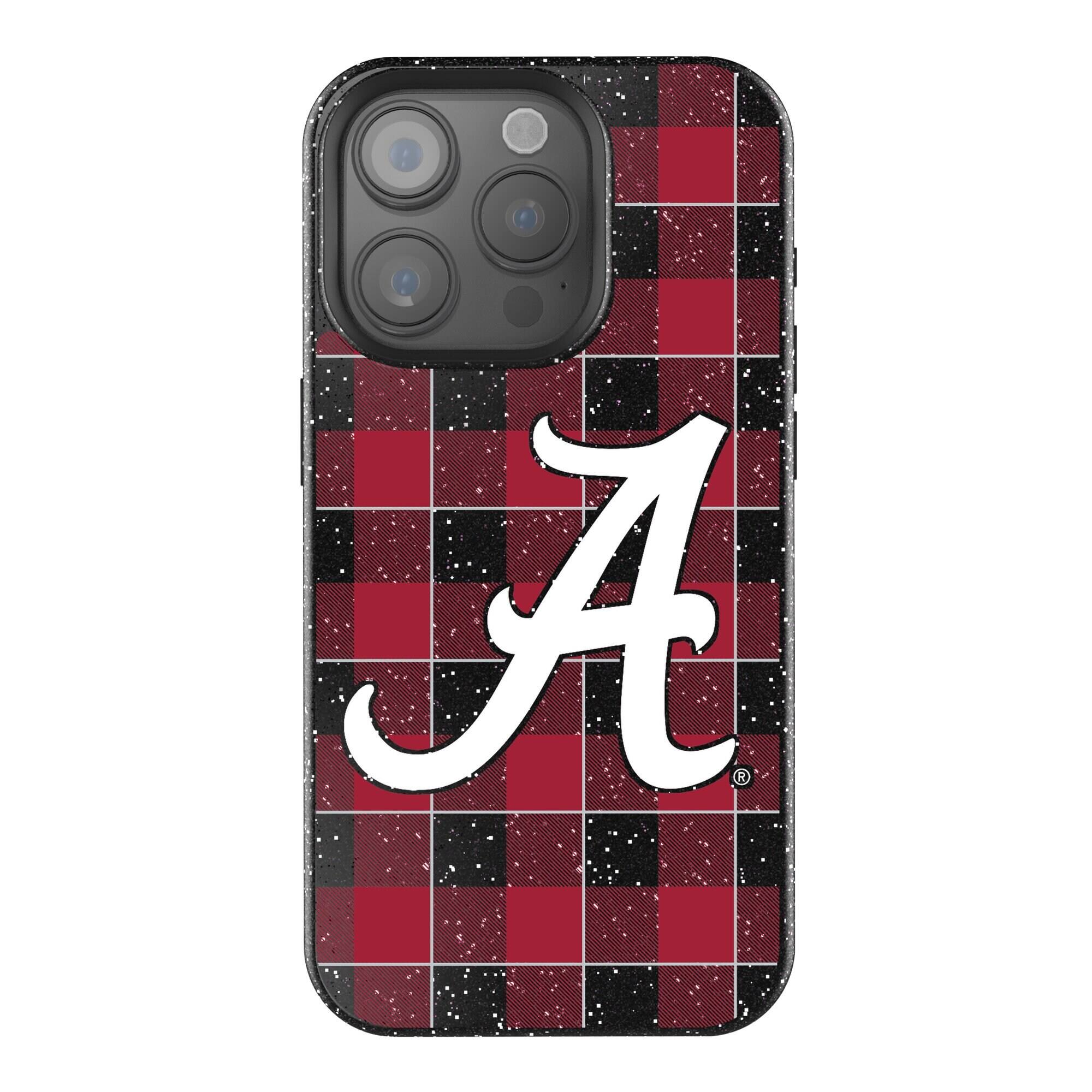 Front. Keyscaper - Alabama Crimson Tide Plaid iPhone Bling Case - 15 Plus - Black.