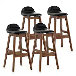 Gymax - Set of 4 Upholstered PU Leather Barstools 27.5'' Wooden Dining Chairs Black & Brown - Black + Brown