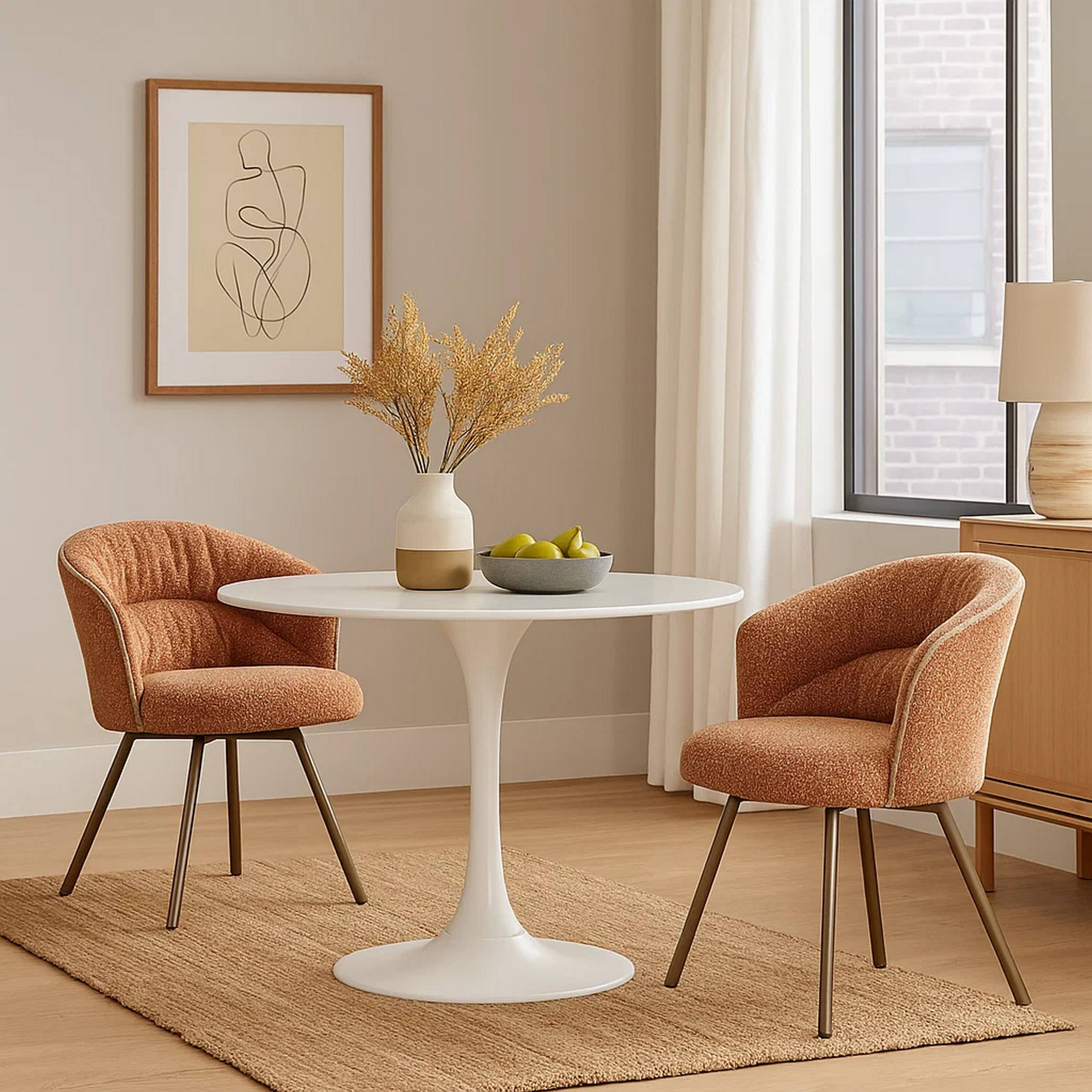 Alt View 2. Manhattan Lane - Ladi Dining Side Chair Set of 2, Rust Orange Boucle, Metal Angled Legs - Rust Orange, Dark Bronze.