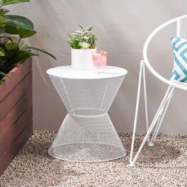 APRILSOUL - Contemporary Side Table with Mesh Design Iron - Matte White