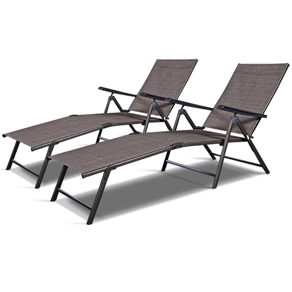Angle. Pefilos - Patio Lounge Chair, Adjustable Chaise Lounge Chair with 5 Reclining Positions Cushion - Brown.