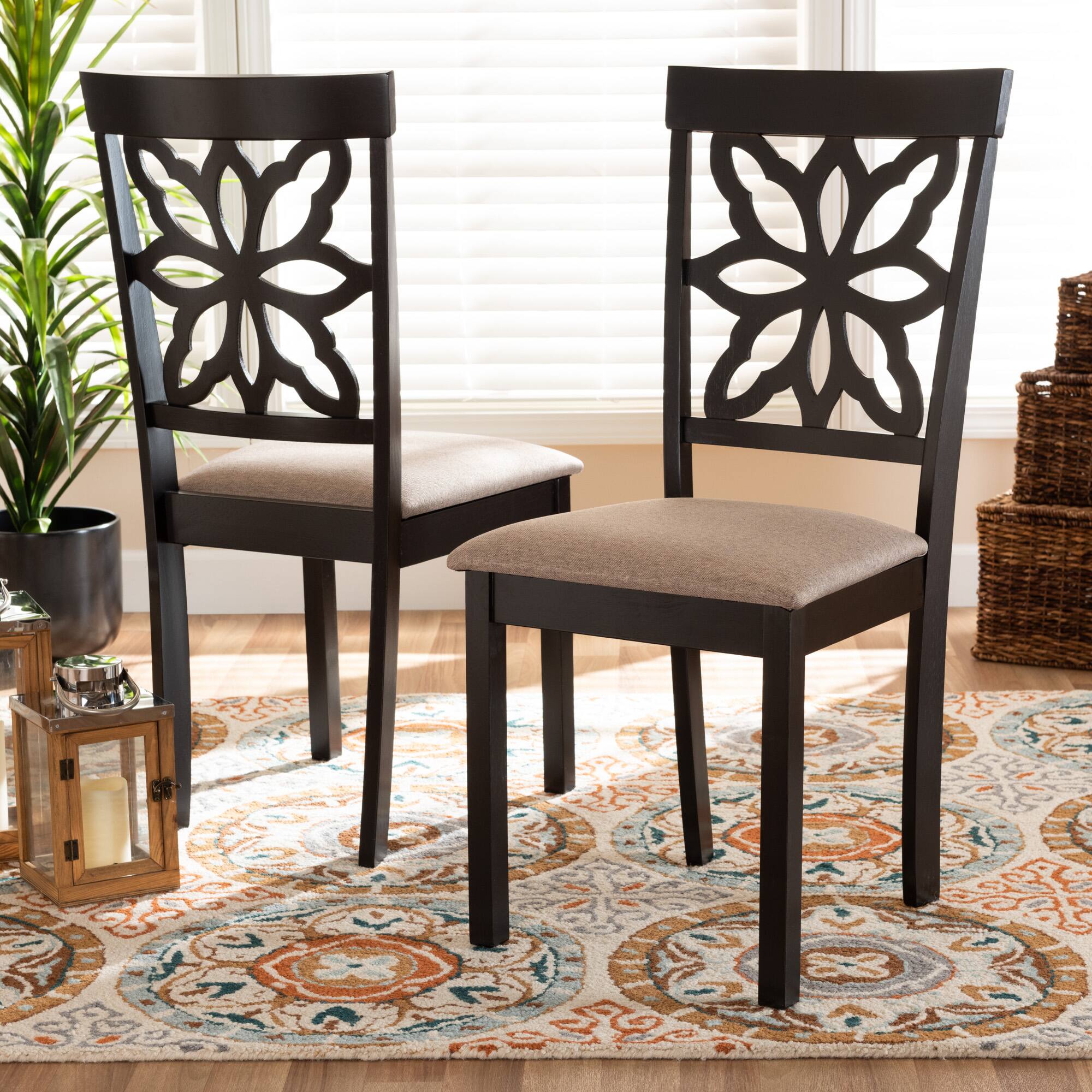 Alt View 1. Baxton Studio - Samwell Modern Fabric Upholstered and Finished Wood 2-Piece Dining Chair Set - Sand/Dark brown.