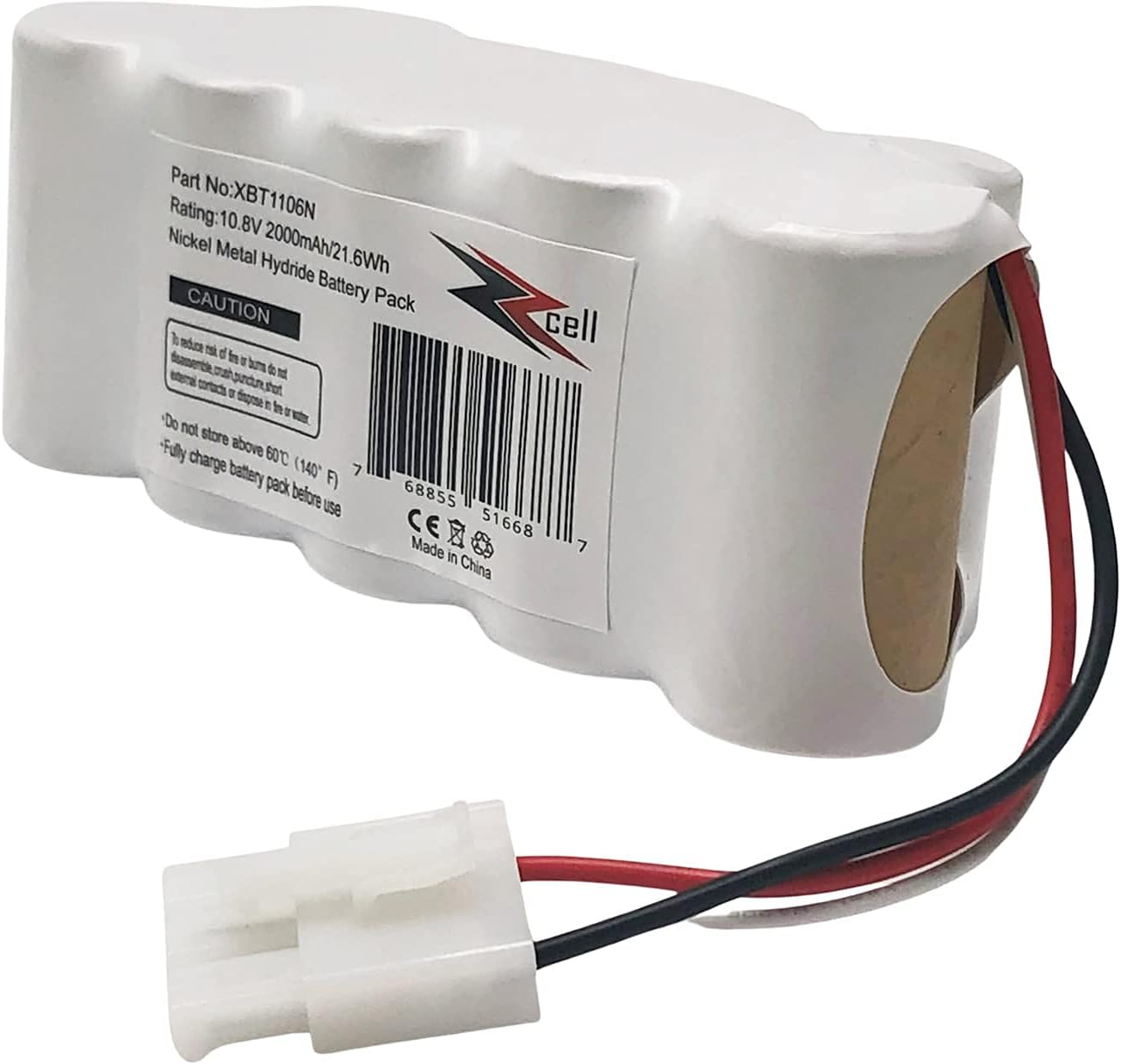 Part Rating: 10.8V  
No: XBT1106N  
10.8V Nickel Metal 2000mAh/21.6Wh Hydride Battery Pack  
CAUTION  
- To reduce the risk of fire or burn, do not disassemble, puncture, crush, or dispose of in the waste.  
- Do not store above 60°C (140°F).  
- Fully charge battery pack before use.  
Made in China