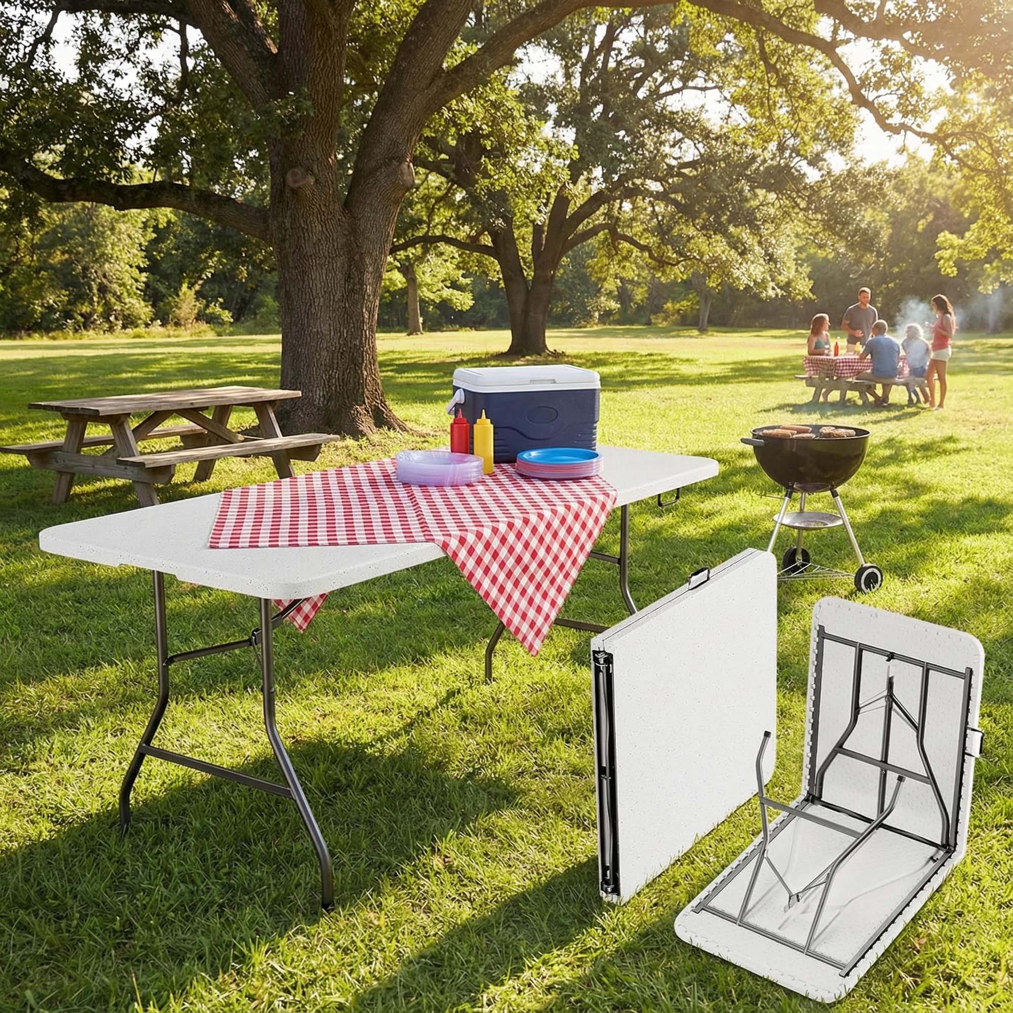 Alt View 1. Boyel Living - White 6FT Fold-in-Half Table with Metal Frame Easy to Clean Waterproof Surface - Gray.