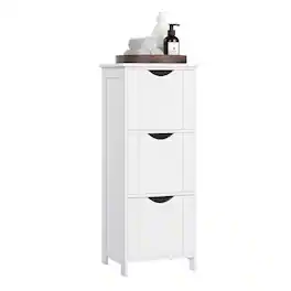 Songmics Home - Floor Storage Cabinet, Freestanding Storage Unit with 3 Drawers, 11.8 x 12.6 x 31.9 Inches,Modern Style - Matte White