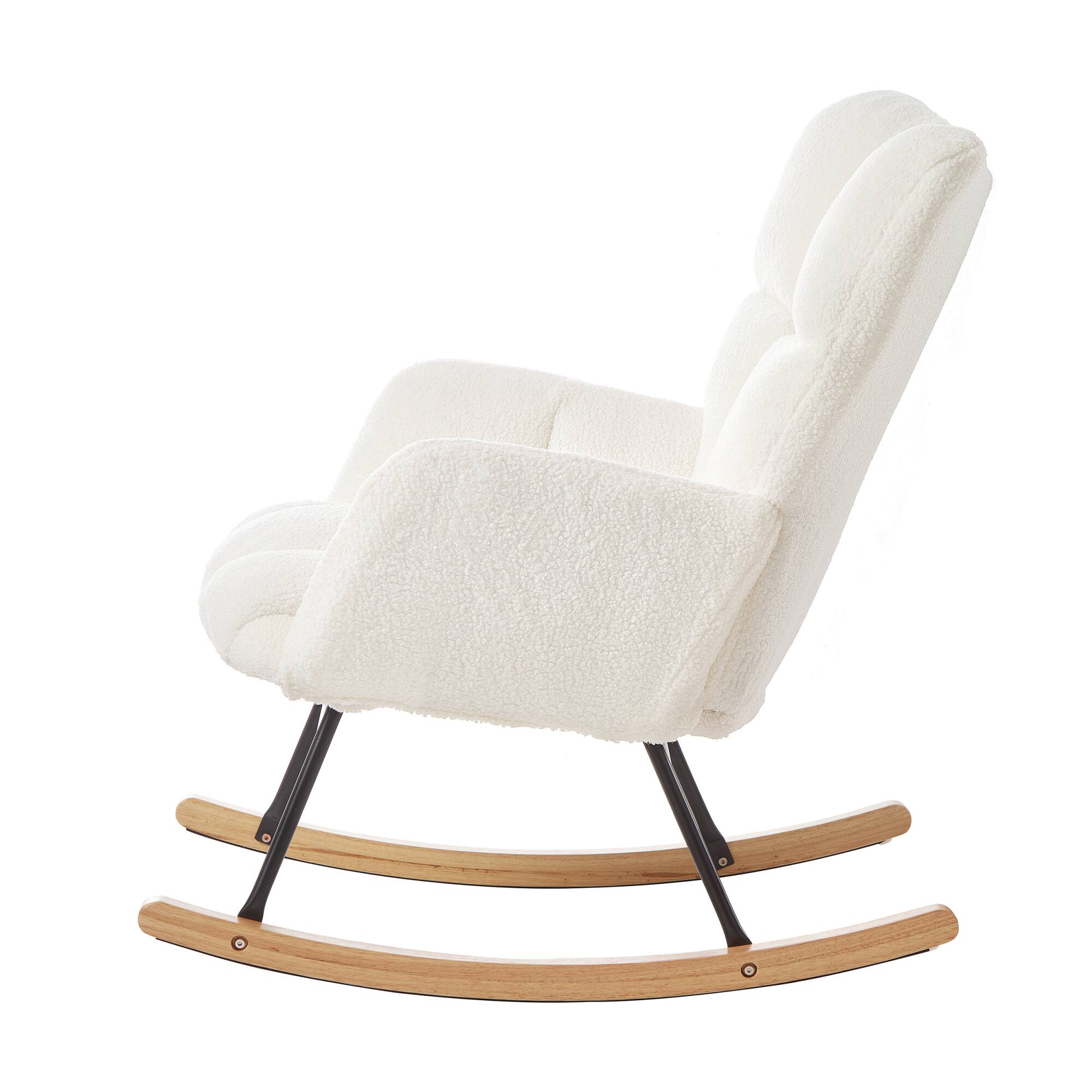 Alt View 5. GOODSILO - Tufted Upholstered Rocking Chair with Ergonomic Design and Soft Teddy Fabric for Living Room or Bedroom - Ivory.