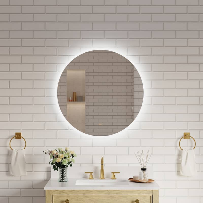 "WELLFOR - 32"" Round Frameless Bathroom Mirror with LED Lights & Anti-Fog, Wall-Mounted Bathroom Vanity Mirrors with Dimmable - Chrome" price history on PriceWatchPro