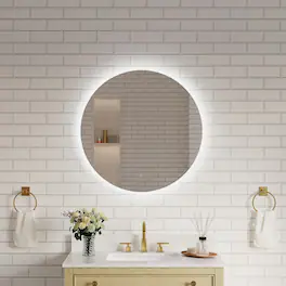 WELLFOR - 32 in Round Frameless Bathroom Mirror with LED Lights & Anti-Fog, Wall-Mounted Bathroom Vanity Mirrors with Dimmable - Chrome