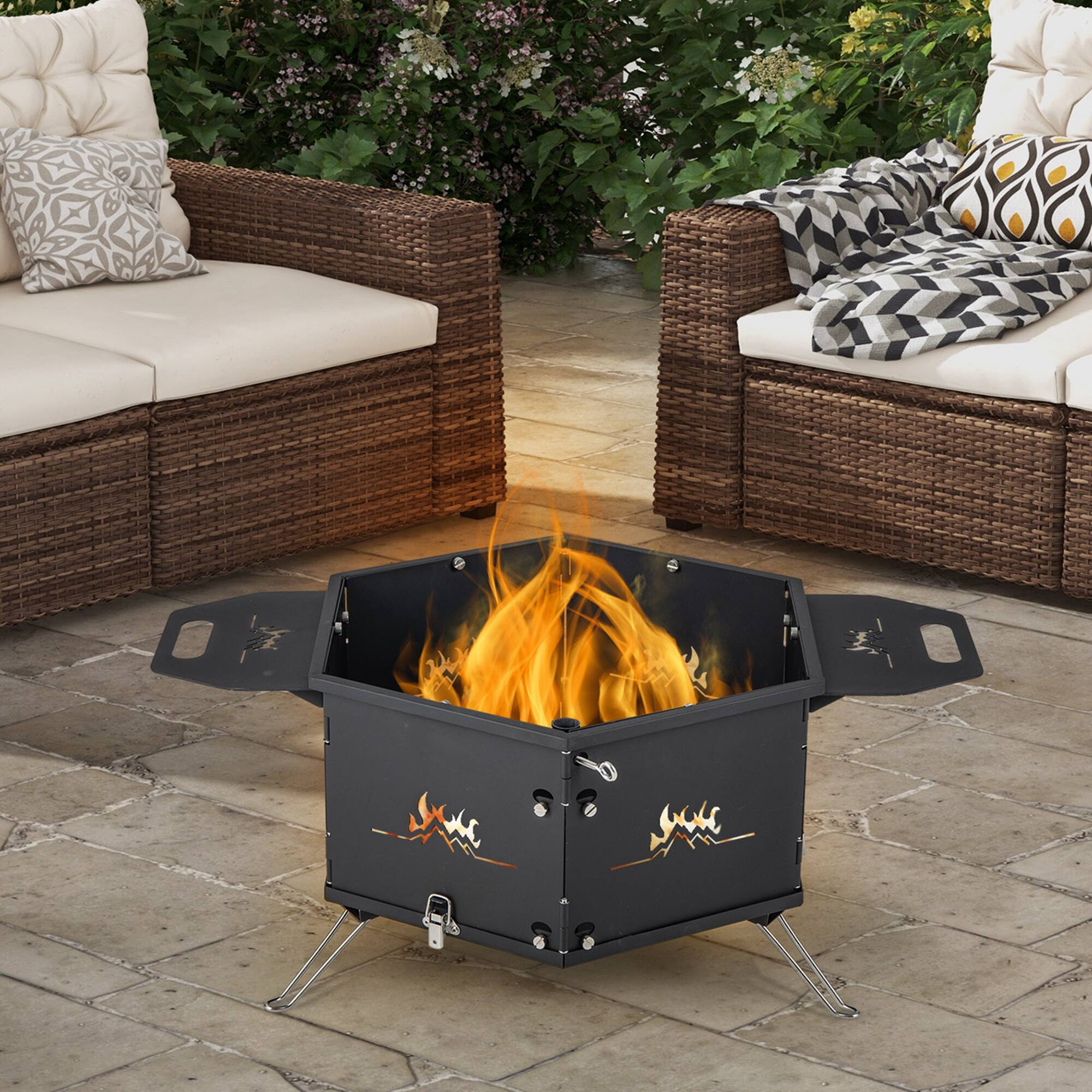 Alt View 12. Costway - Portable Charcoal Grill Stove with 360° Rotatable Grill Foldable Body & Legs Black - Black.