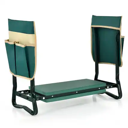 Front. Costway - Costway Garden Kneeler and Seat, Foldable Garden Stool Heavy Duty Gardening Bench - Green with 2 pouches.