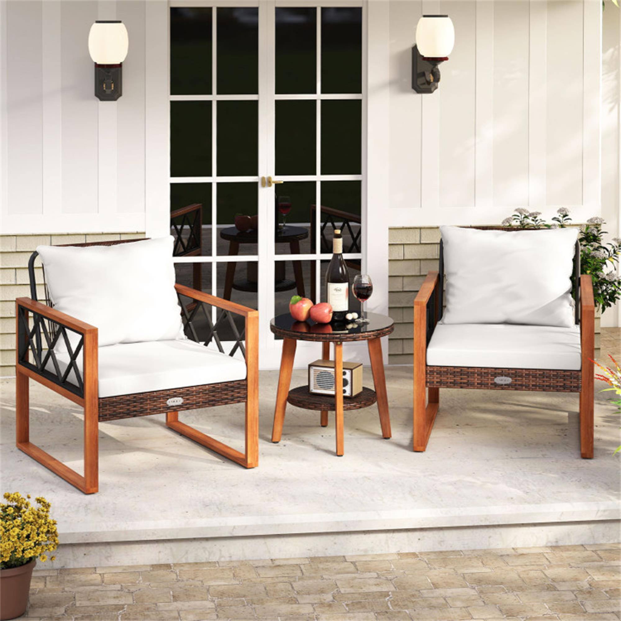 Alt View 2. Boyel Living - White 3 Pieces Patio Furniture Set with Tempered Glass Top Table and Soft Cushions-Off 280-in W x 315-in D x 265-in H - White.
