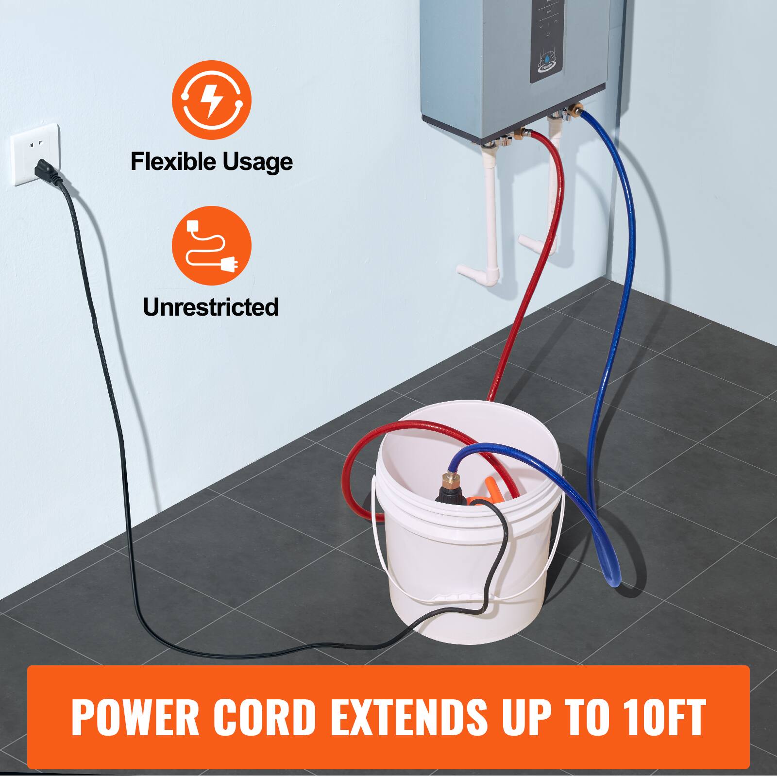 Flexible Usage  
Unrestricted  
POWER CORD EXTENDS UP TO 10FT