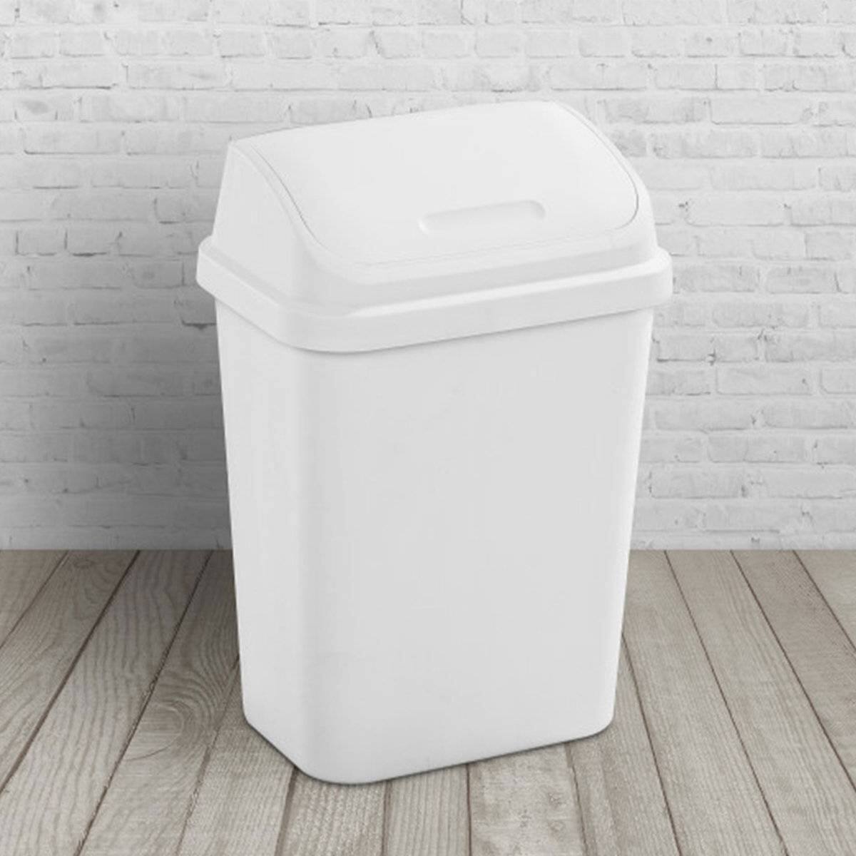 Angle. Hivvago - Set of 6 - White 7.8 Gallon Swing Top Kitchen Wastebasket Trash Can - White.