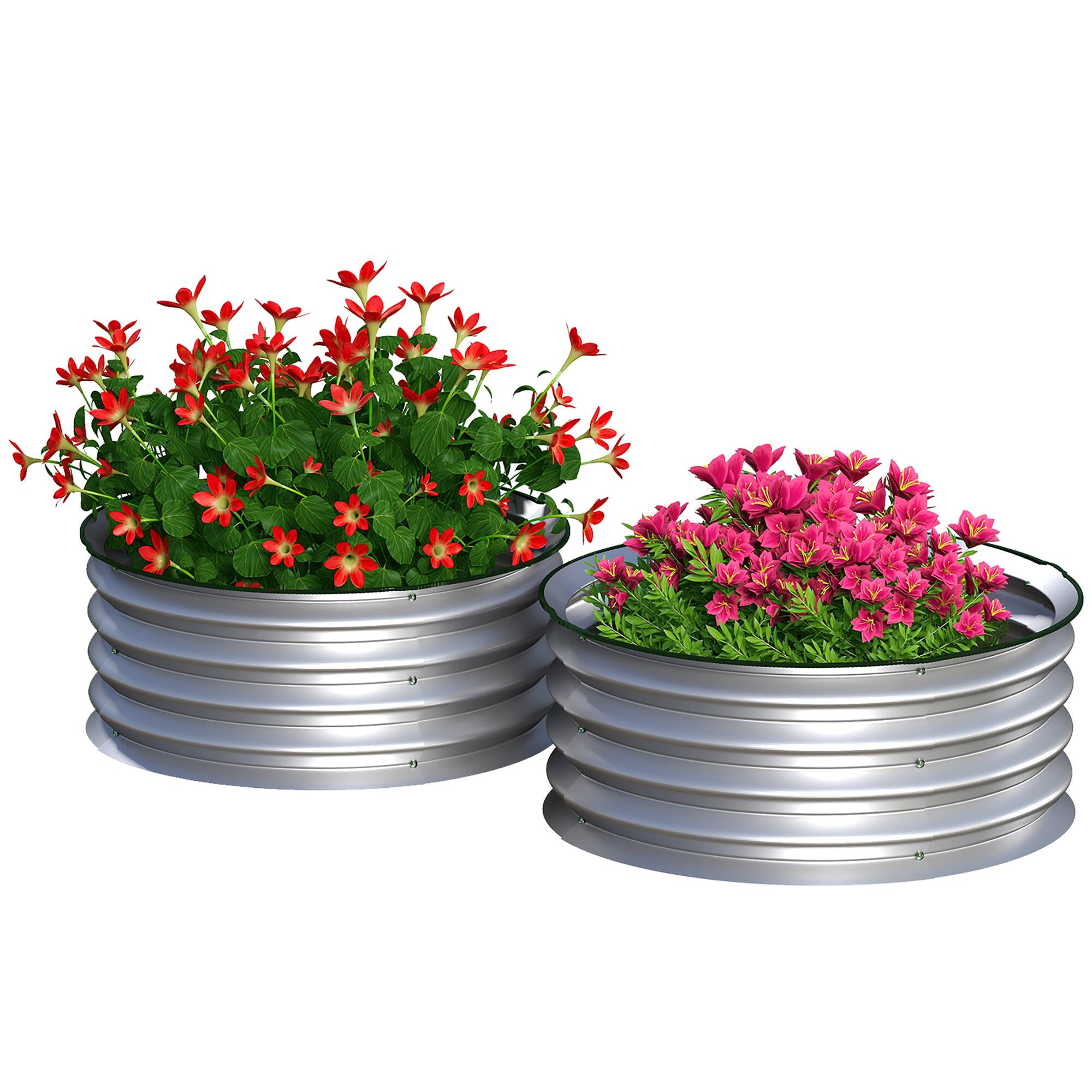 Front. Outsunny - Set of 2 Raised Garden Bed, Metal Planter Box with Safety Edging - Silver.