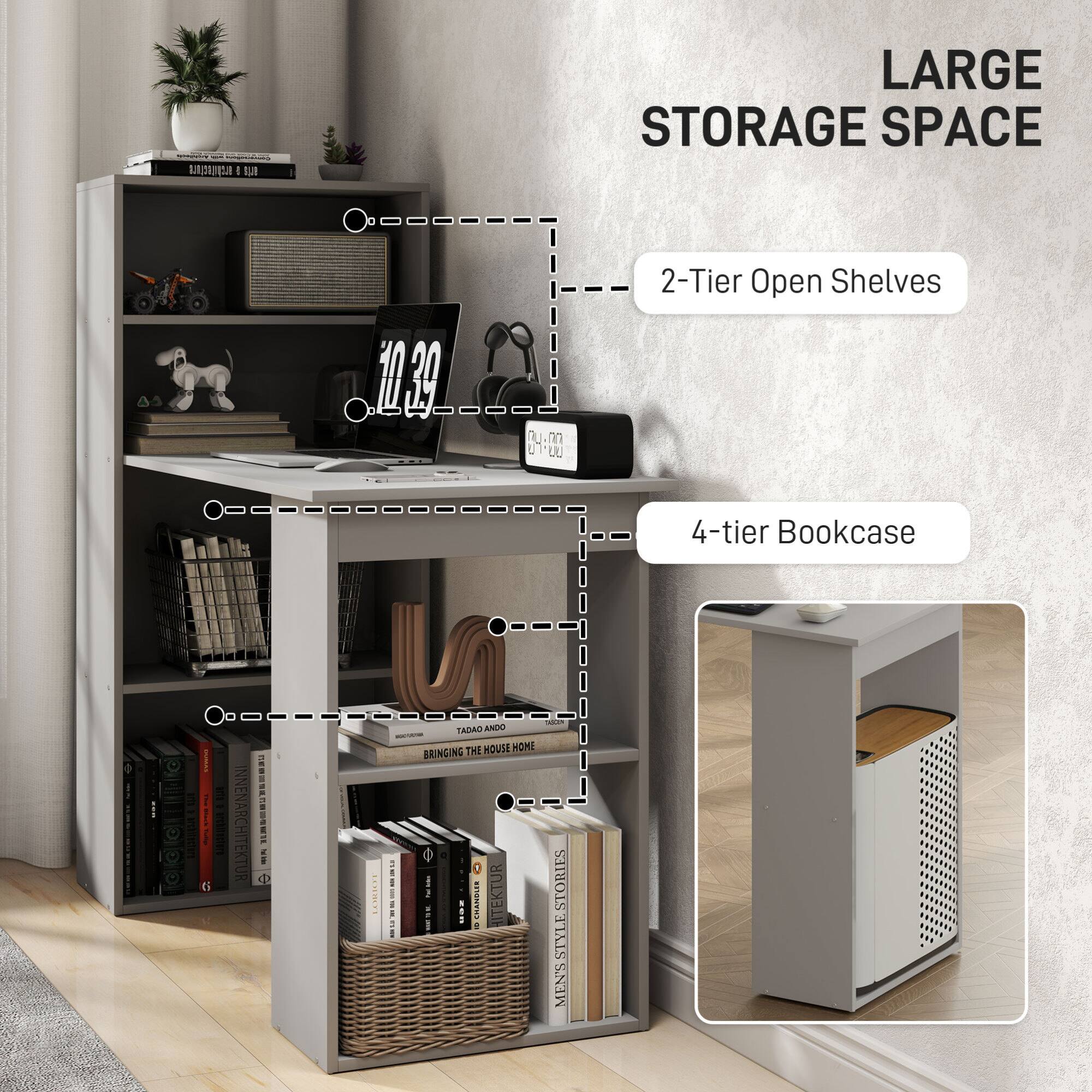 LARGE STORAGE SPACE

2-Tier Open Shelves

4-tier Bookcase