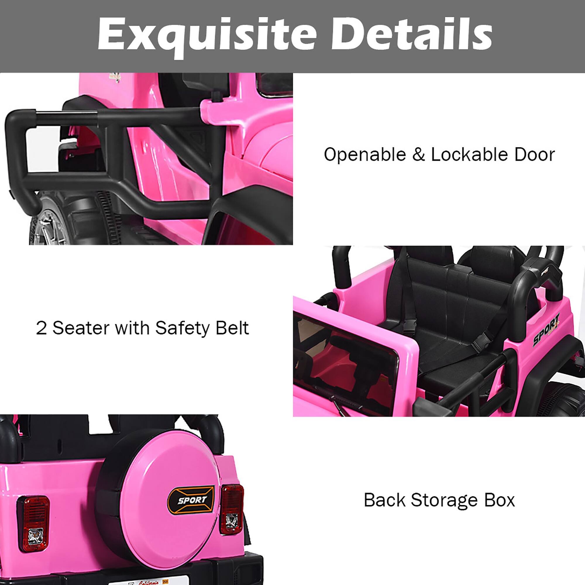 Exquisite Details

Openable & Lockable Door
2 Seater with Safety Belt
Back Storage Box