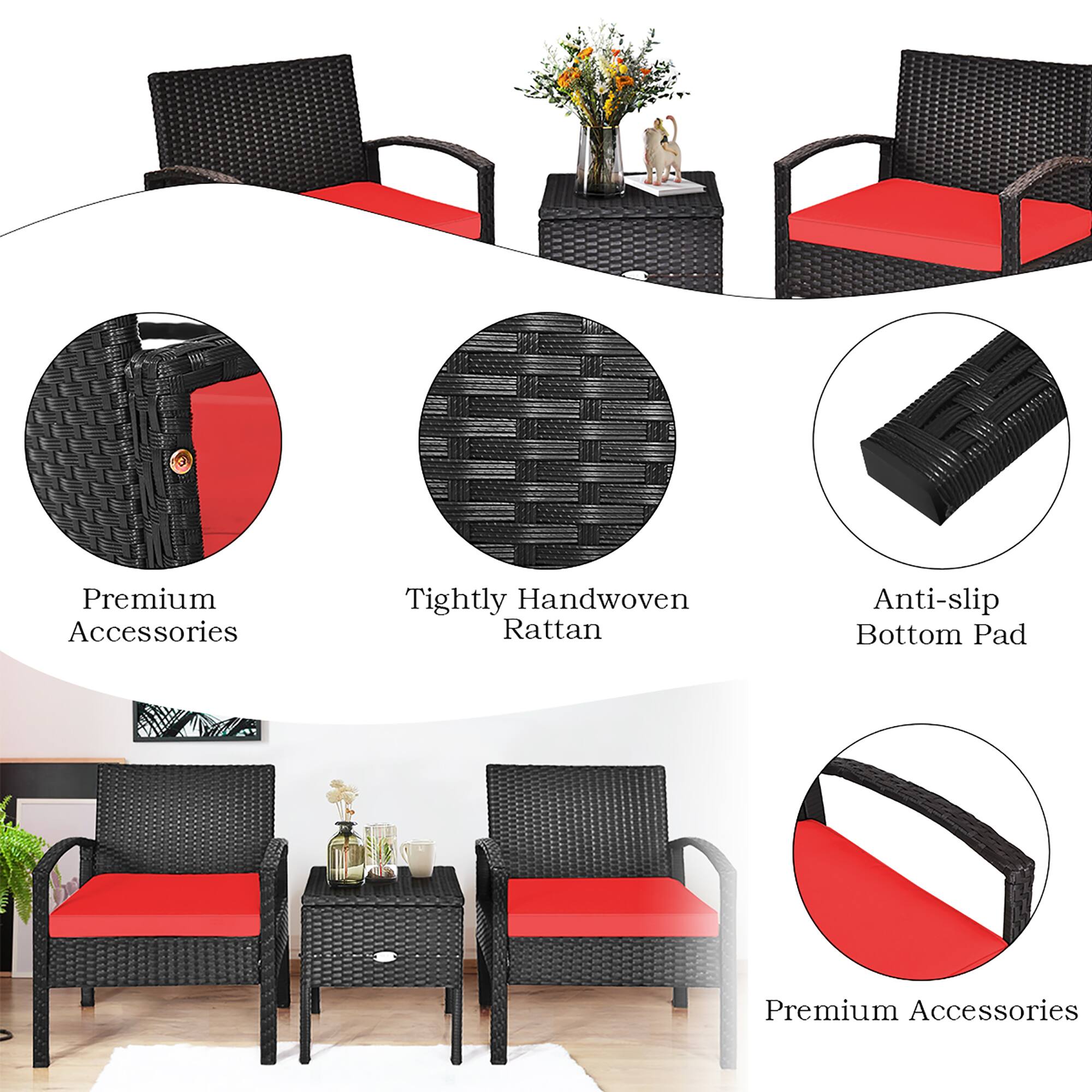 Premium Accessories, Tightly Handwoven Rattan, Anti-slip Bottom Pad, Premium Accessories