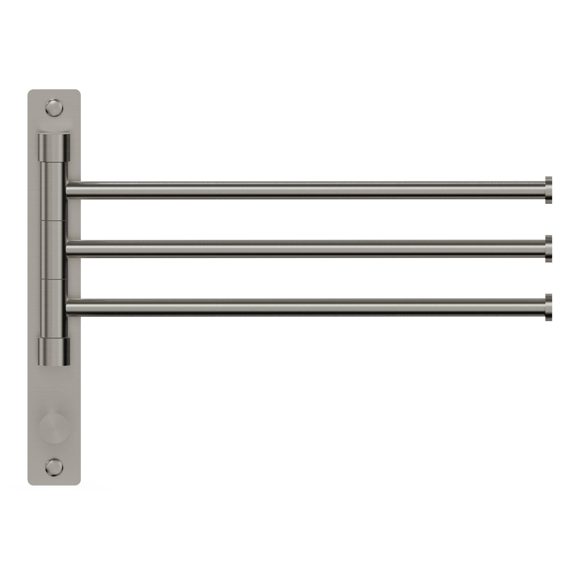 Front. GRANDJOY - 3-Arm Swivel Towel Bar Wall Mount 180-Degree Rotating Holder 23.6 Inch Stainless Steel Bathroom Organizer - Brushed Nickel.