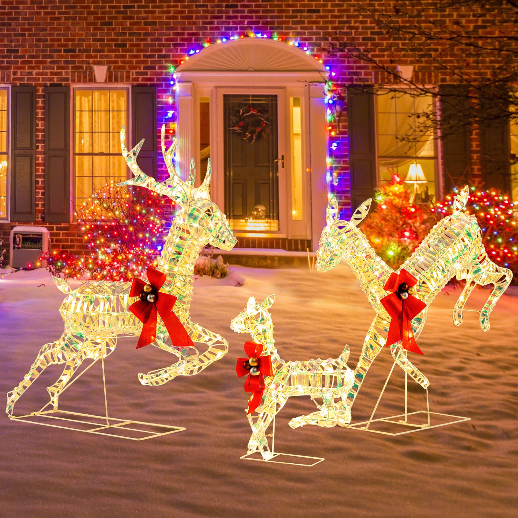 Alt View 3. Gymax - Gymax Christmas Lighted Reindeer w/ LED Lights & Red Bows Stakes - White.