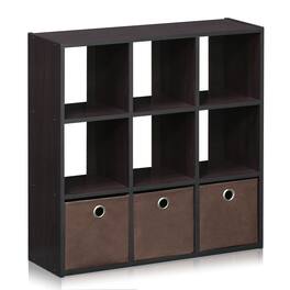 Furinno - Simplistic 9-Cube Organizer with Bins - Dark Walnut