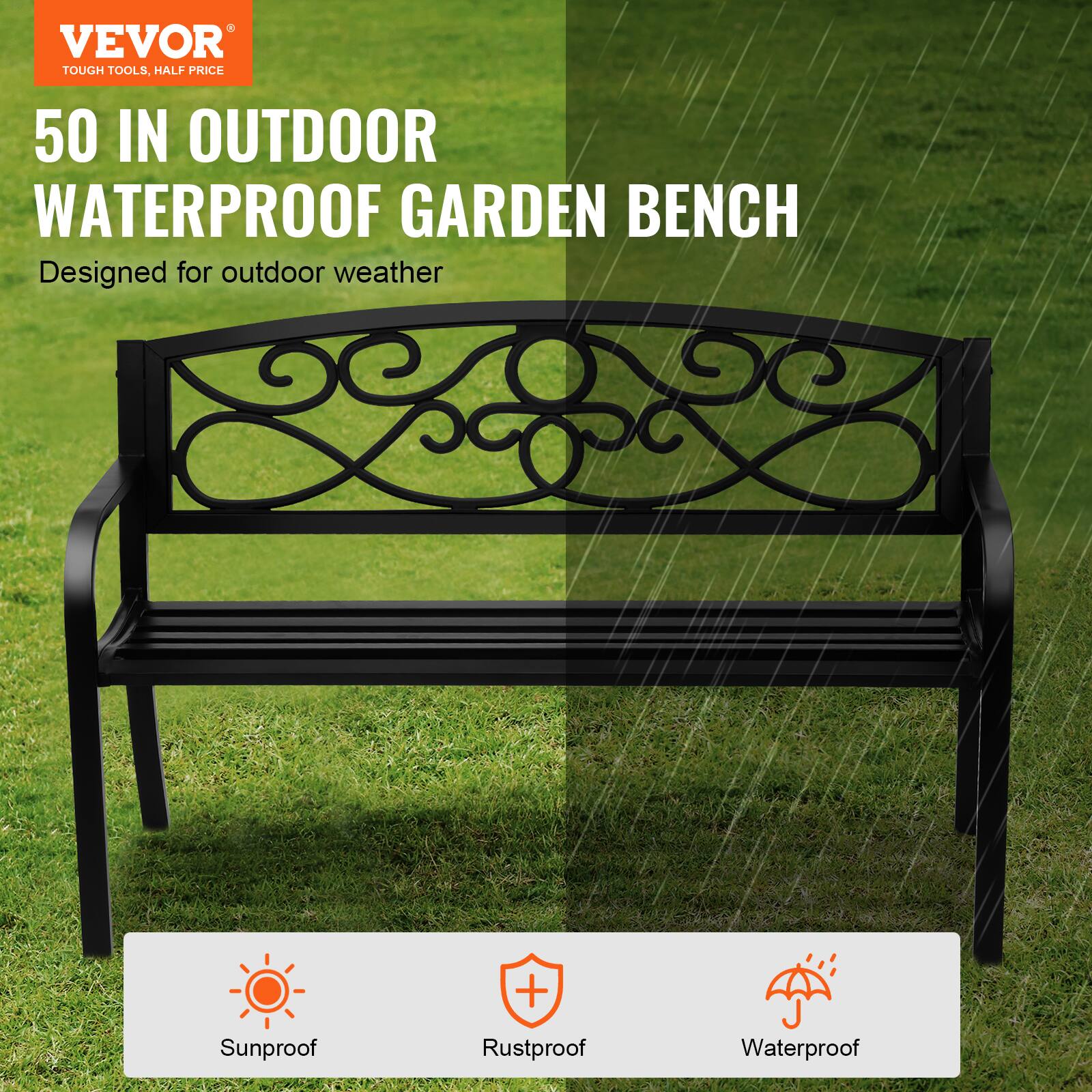 VEVOR TOUGH TOOLS, HALF PRICE 50 IN OUTDOOR WATERPROOF GARDEN BENCH Designed for outdoor weather Sunproof, Rustproof, Waterproof
