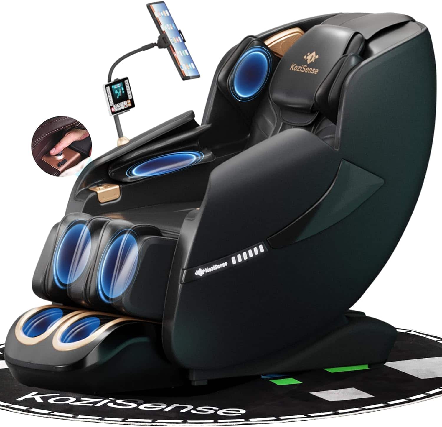 KoziSense - KZ-A18 Massage Chair Full Body,Zero Gravity SL-Track Shiatsu,Back Heat,Voice Control,Body Scan,Legrest Extension - Black