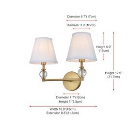 Living District - Bethany 17 inch Wall Sconce in Satin Gold - Satin Gold And White
