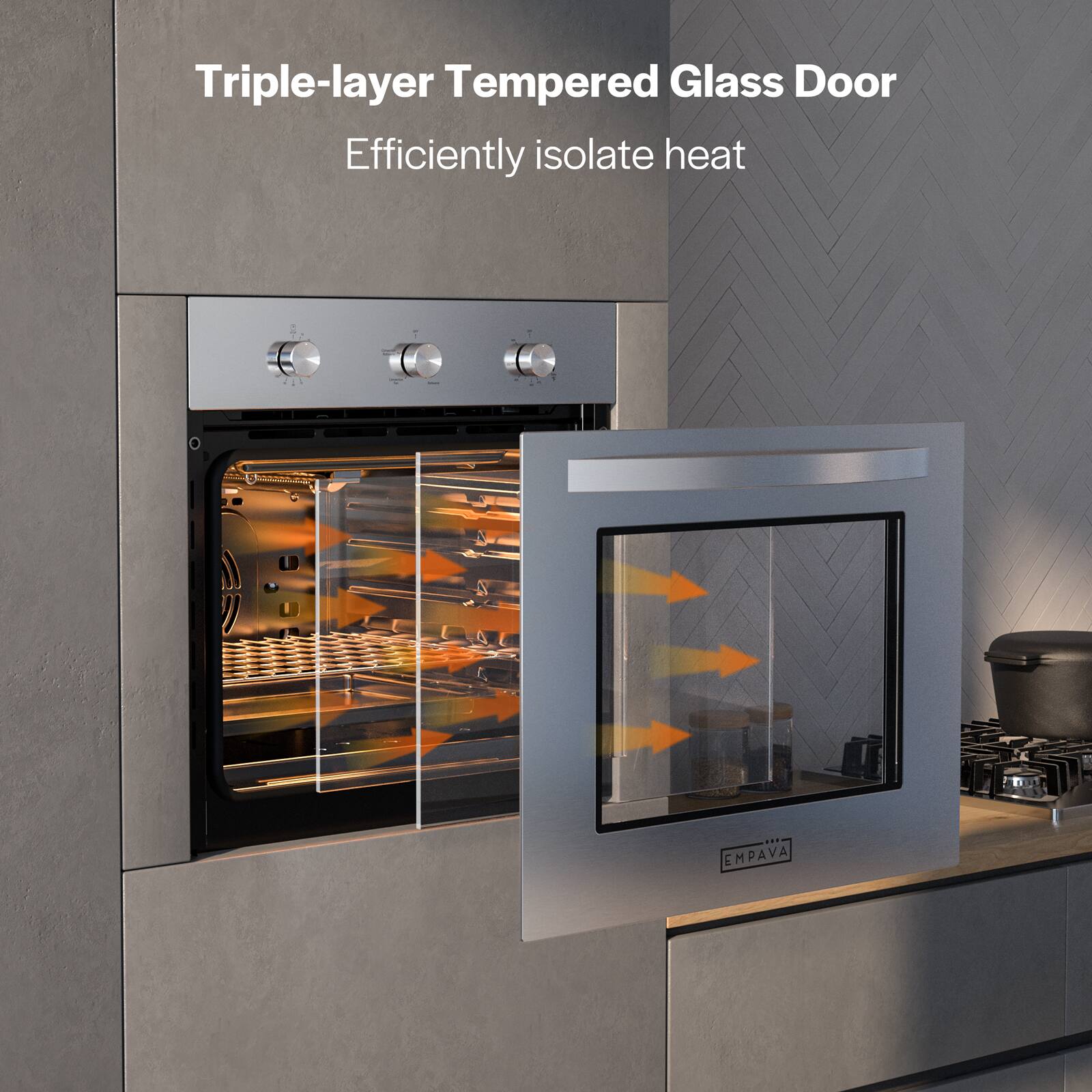 Triple-layer Tempered Glass Door Efficiently isolate heat: EMPAVA