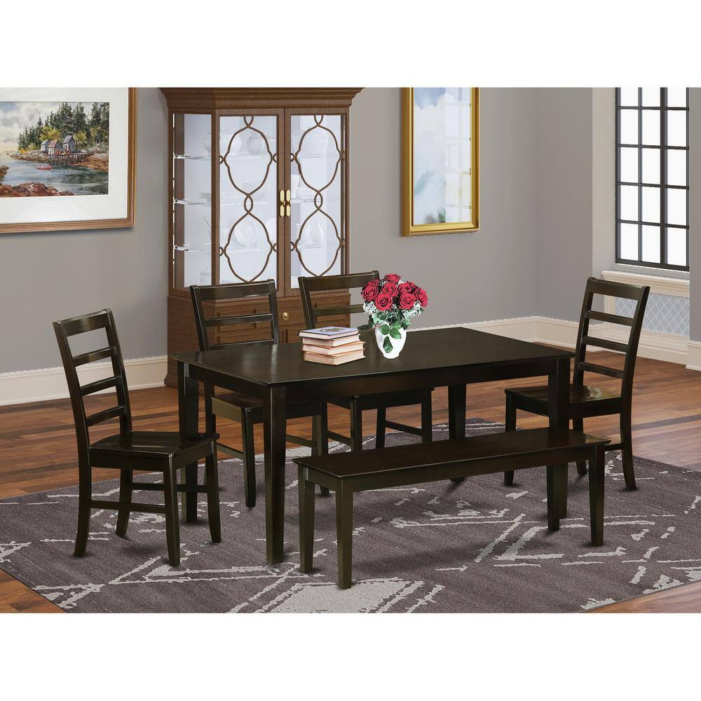 Alt View 2. East West Furniture - 6 Pc Dining set with bench set-Dining Table and 4 Dining Chairs and Bench - Cappuccino.