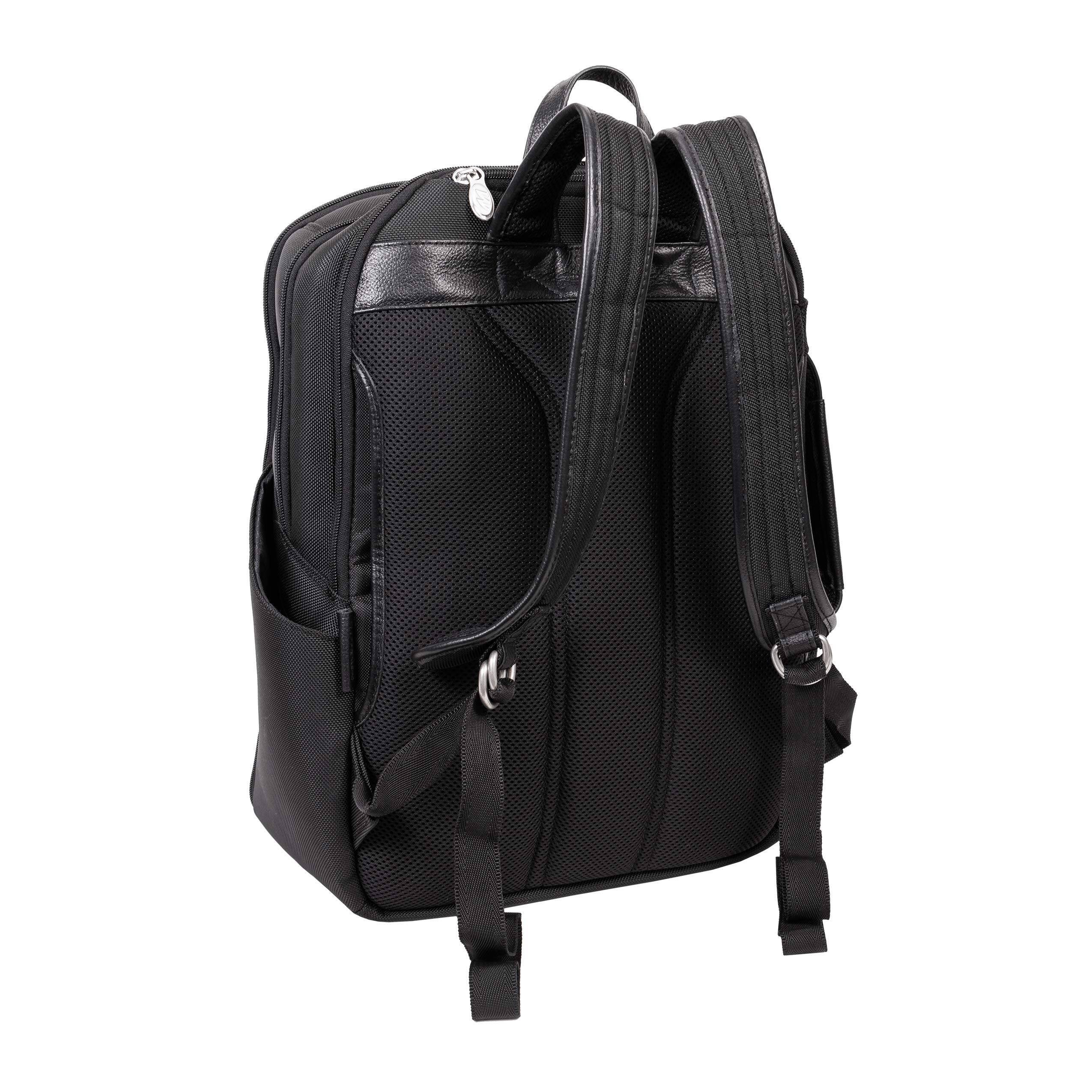 Alt View 6. McKlein - 17" Laptop Backpack, 1680D Ballistic Nylon Leather Trim, Triple Compartment, Laptop & Tablet Sleeves - Black.