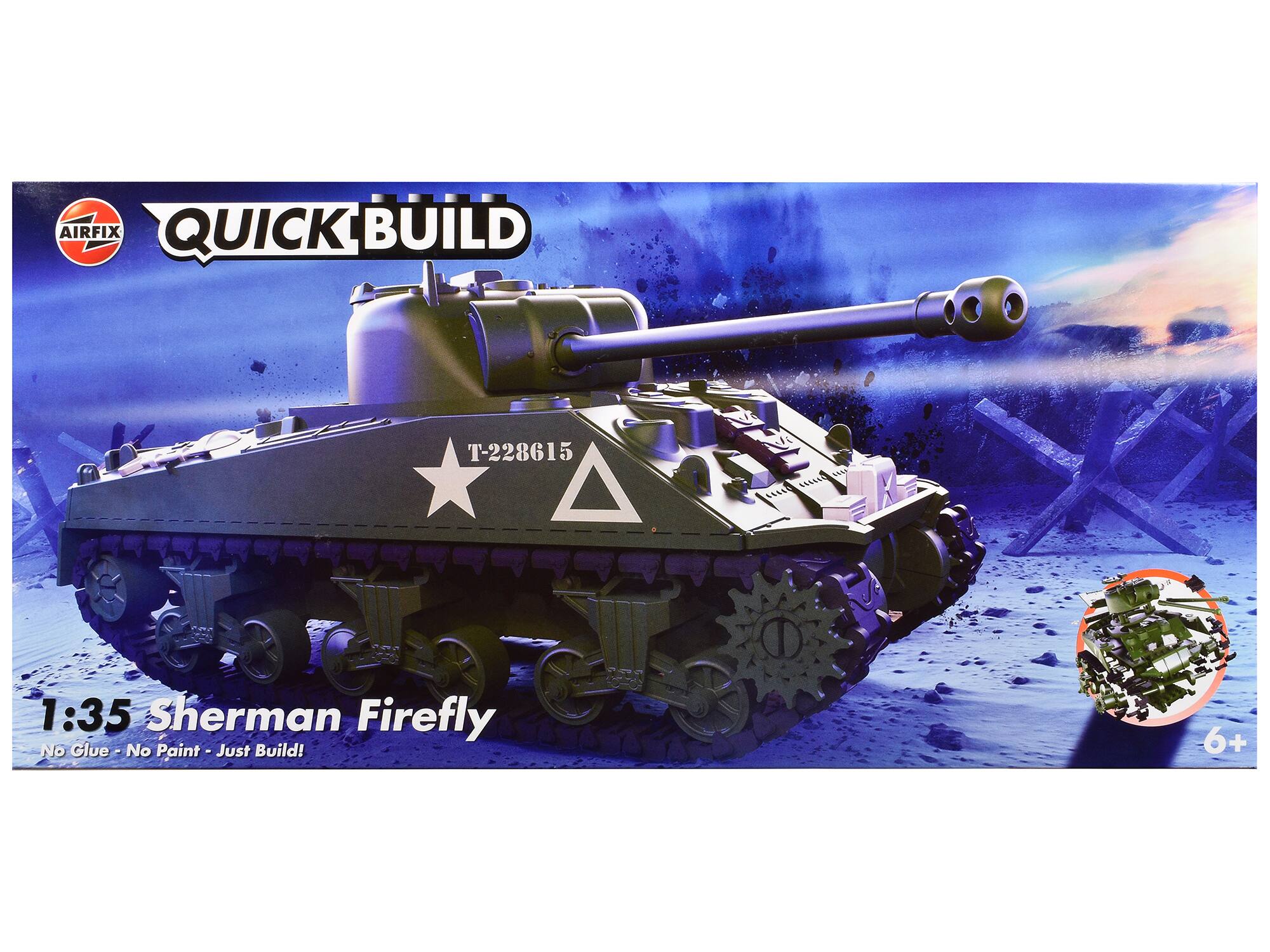 AIRFIX QUICK BUILD  
T-228615  
1:35 Sherman Firefly  
No Glue - No Paint - Just Build!  
6+