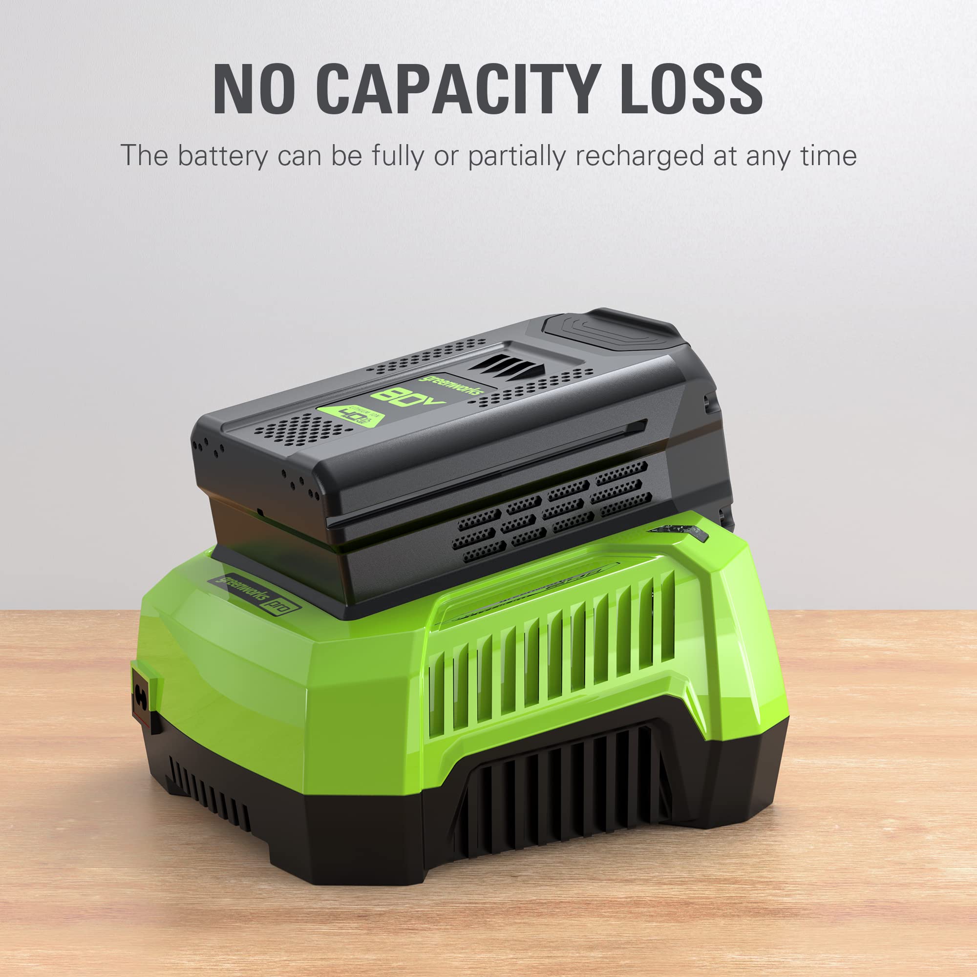 No Capacity Loss: The battery can be fully or partially recharged at any time.