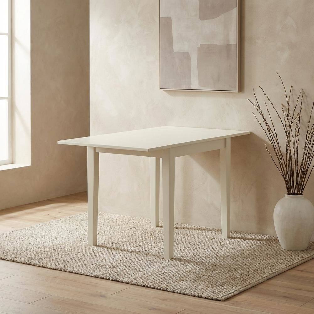 Alt View 4. FurniFact - Linen White Drop Leaf Rectangular Table - White.