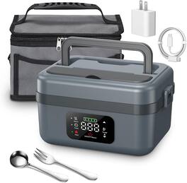 RTMB - Battery-Powered 1L Electric Lunch Box, Self-Heating Food Warmer (Grey) - Gray
